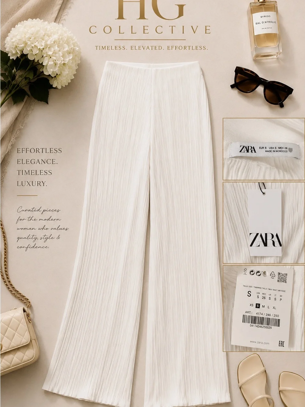 Zara White Pleated Wide Leg Pants NWT Size S Quiet Luxury Resort Palazzo Coastal